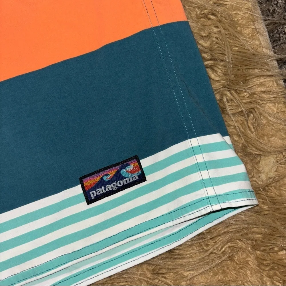 Patagonia Coastal Coral & Teal Swim Board Surf Shorts Quick Dry Fabric Size 38